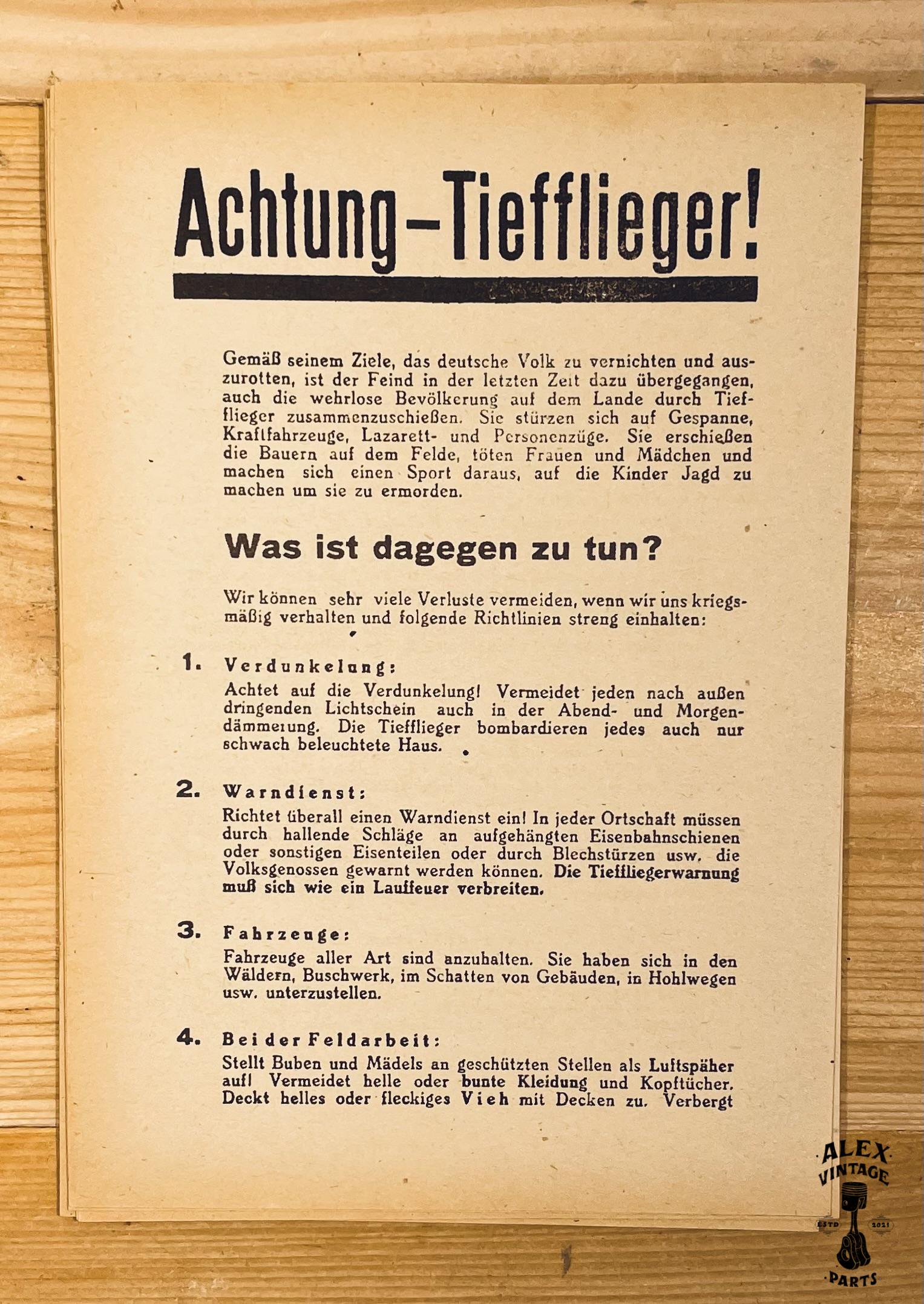 Tract Allemand pour prévenir des bombardements