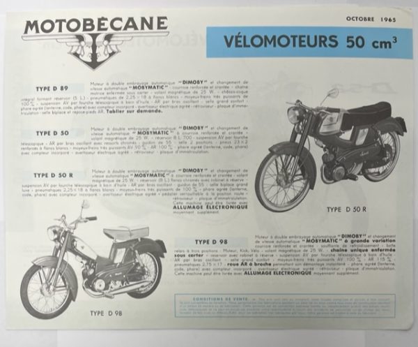 Affichette Motobécane D52 bleu