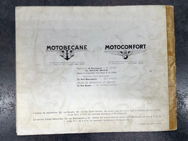 Catalogue pièce motobécane motoconfort mobylette 92 92N